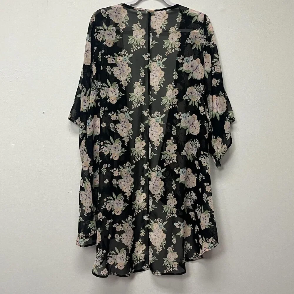 Mudd Black Floral Flowing Cover Shawl Medium Lightweight Cottagecore Frarmcore